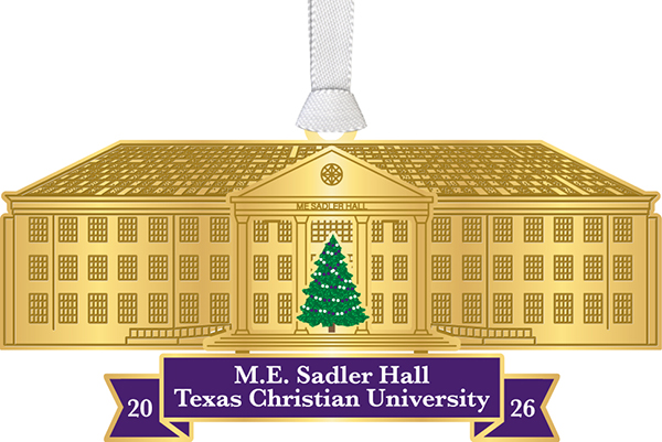 TCU Sadler Hall holiday ornament